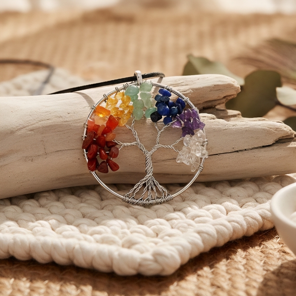 Handcrafted 7 Chakra Tree of Life Necklace | Wire Wrap Gemstone Healing Crystals